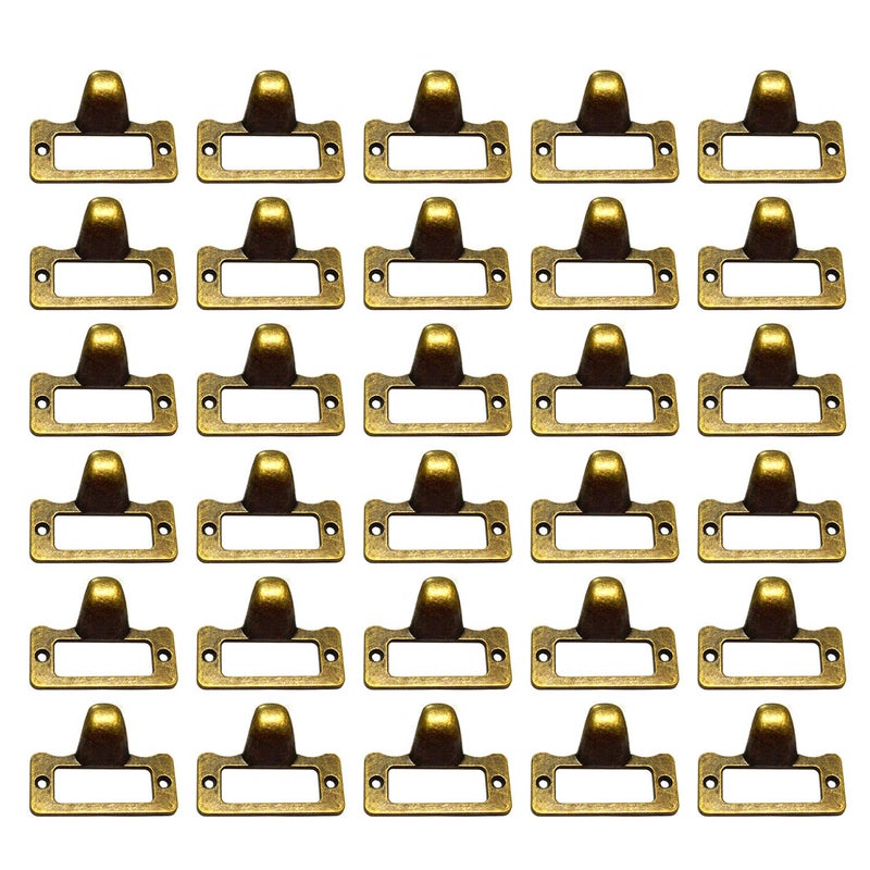 WEICHUAN 30-Pack Zinc Alloy Antique Bronze Label Frame Drawer Pulls -Vintage Industrial Style Apothecary Card Catalog Holder Pull Handles for Drawers and Cabinets, 1.5"x 1.9" - Image 1